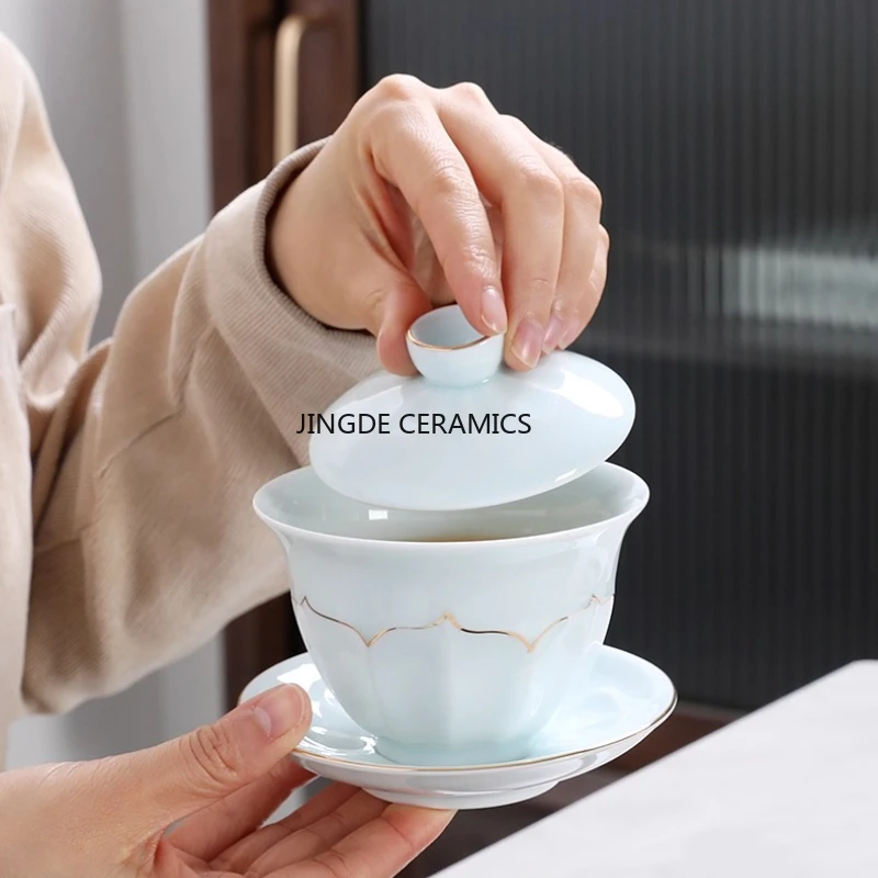 

Ceramic Kung Fu Tea Set Single Lid Bowl Household Tea Cup for Drinking Chinese Style Glazed Colored Tea Cup Drinking Utensils