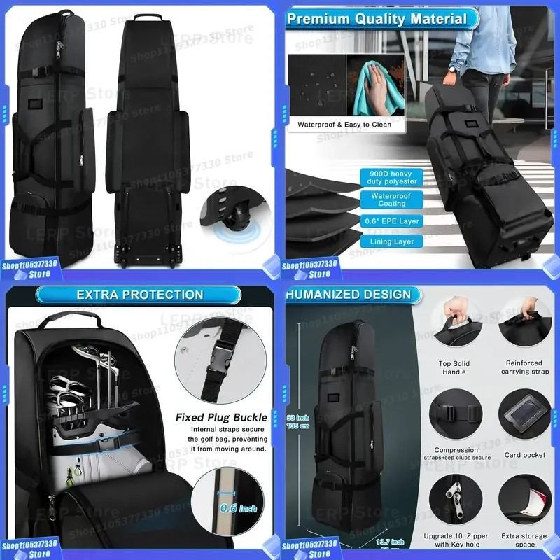 Foldable Golf Travel Bag Cover with Wheels Lightweight Airline Check Luggage for Men Women Portable Pulley Ball Case