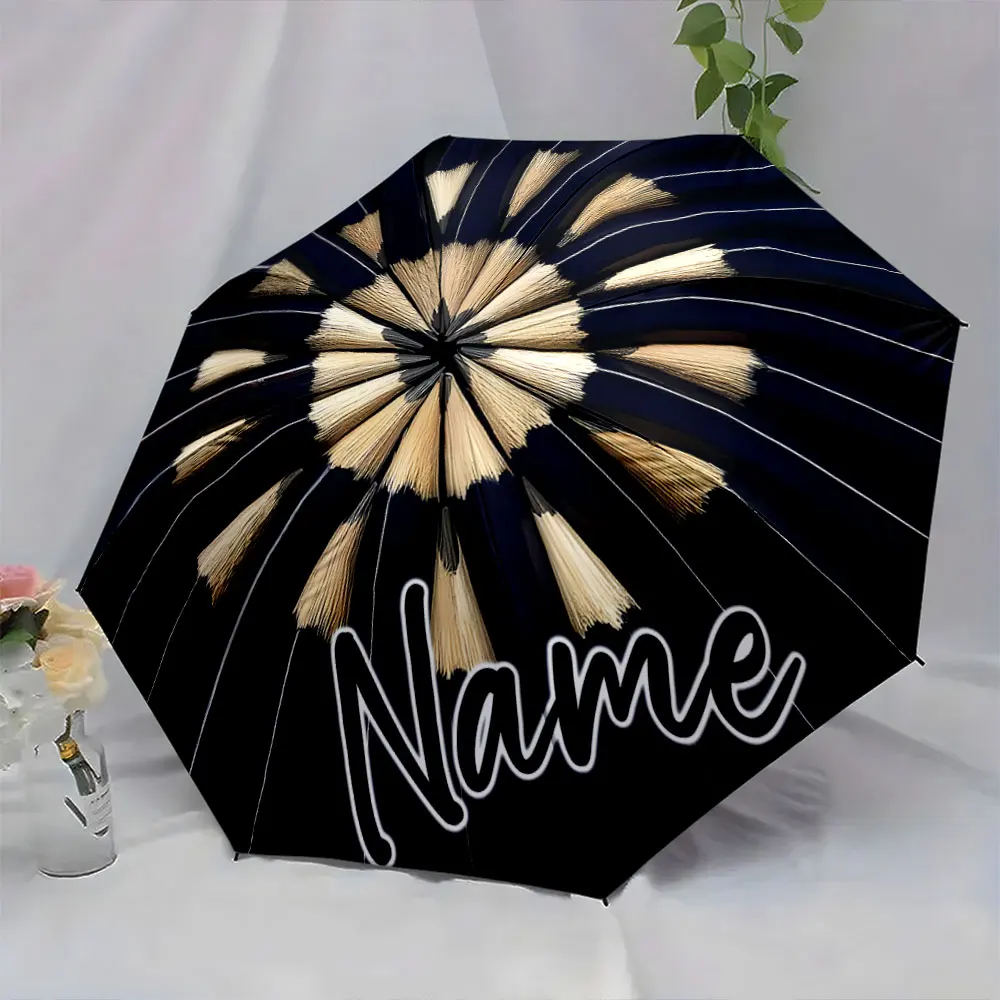 Custom Name Elegant Umbrella with Artistic Radiant Design Print 8 Iron Ribs Folding Umbrella, Auto-Open Fashion Sunshade