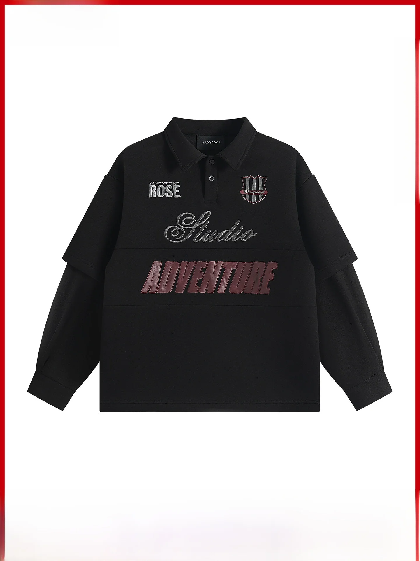 GPstudio American Sports Badge  Shirt Men's Couple College Style Loose Long Sleeve T-Shirt Breathable Youth Fashion