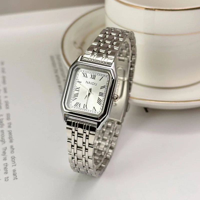 

Модные кварцевые часы с римскими цифрами и циферблатом, часы известного бренда для женщин, ремешок из нержавеющей стали, роскошный подарок, наручные часы, дропшиппинг