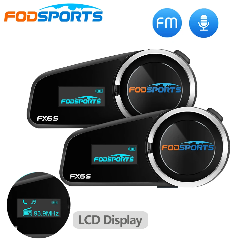 

Fodsports FX6S Bluetooth-домофон, гарнитура для мотоциклетного шлема, 6 гонщиков Intercomunicador Moto FM-радио, водонепроницаемый мотоциклетный динамик