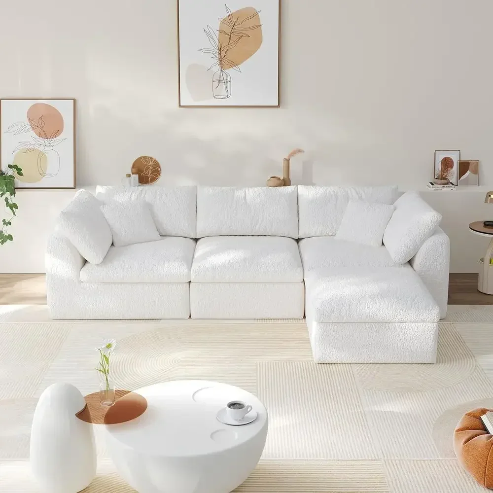 3-Seater L-Shape Recliner Sofa with Ottoman, Washable Covers, White
