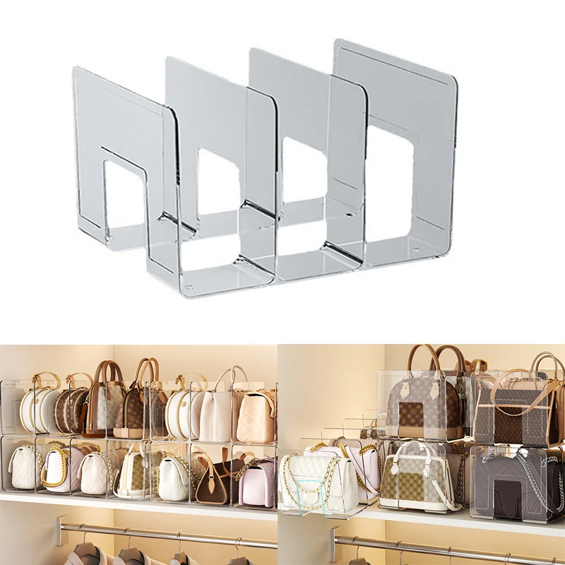 3/4 Grids Women Handbag Storage Divider Shelf Transparent Plastic Display Rack For Home Wardrobe Closet