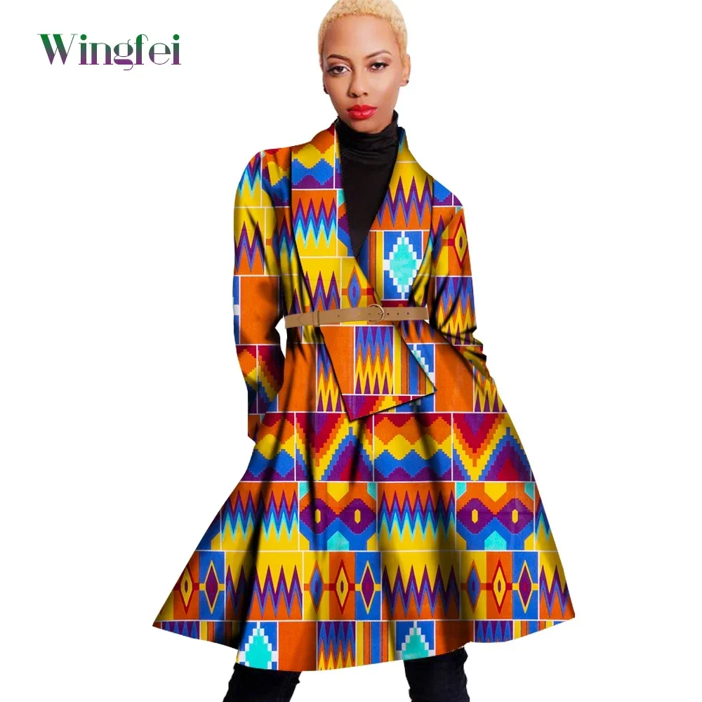 Autumn African Print Women Coat Dashiki Women Long Jacket Bazin Riche Loose Trench Coat African Clothes for Women WY1622