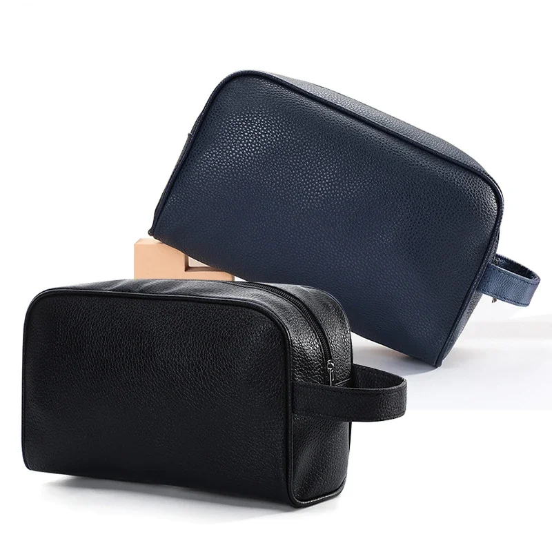 Men‘s fashion Makeup Travel Cosmetic Bag Zipper Makeup Bags Cosmetics Organizer Purse PU Leather Toiletry Handbag Neceser