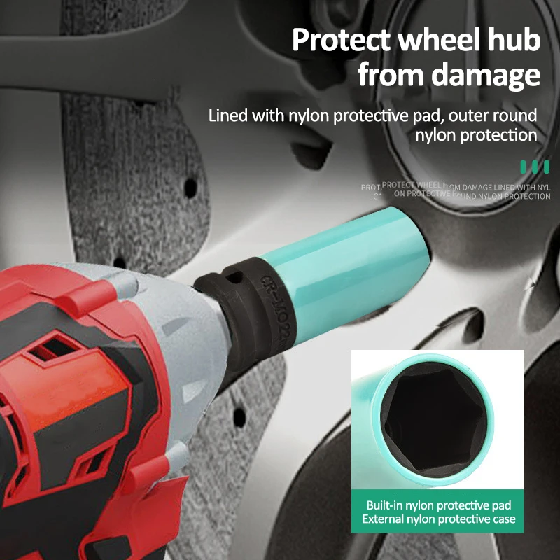 15/17/19/21/22mm Hex Sockets Drive Wheel Protector Impact Socket Impact Sleeve Set Durable Tire Protection Sleeve