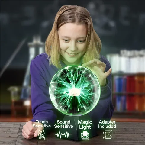 Magic Plasma Ball com Controle de Voz para Crianças, Luz Noturna LED, Lâmpada de Toque, Iluminação Novidade, Decoração de Natal, Presente, 6 ", 8"