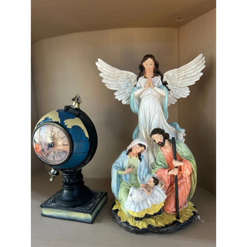 Religious Resin Angel Holy Family Nativity Statue Seasonal Decor Easter Gift，12 Inches