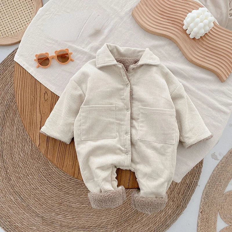 Baby Rompers Corduroy Jumpsuits Fur Lining Girls Clothes Fleece Outerwear