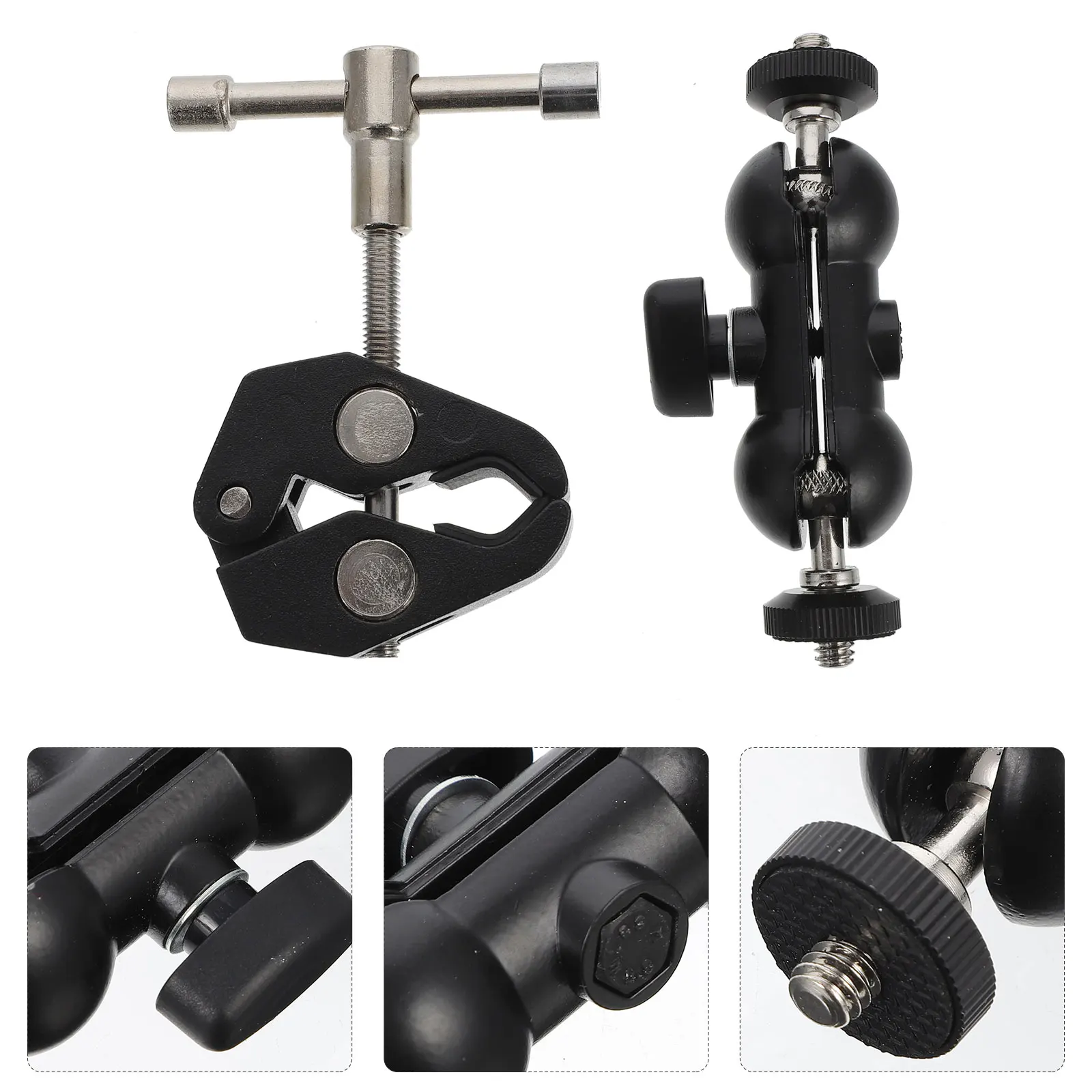 

360 Degree Camera Clip Bracket ABS Max 60mm Opening 1.5kg 4 3 8 Threads Non Slip Mat Super Clamp Camera Mount Photography