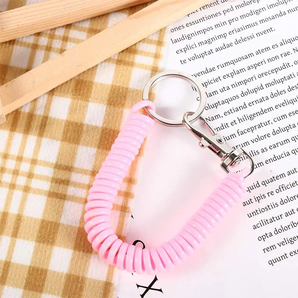Spring Lanyard Anti-lost Multicolor Wristband Keyring Elastic Ropes Spring Rope Key Ring Spiral Stretch Keychain Key Cord Clasp