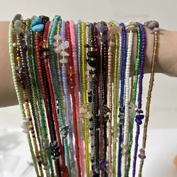 Boho Natural Crystal Crushed Stone Beaded Waist Chain for Women Summer 115cm Handmade Colorful Seed Beads Body Jewelry Gift