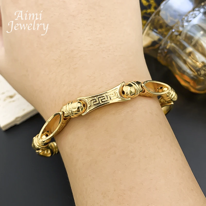 Unisex Trendy Original 18K Gold Plated Bracelet Jewellery Sets Daily Wear Vintage Luxury Jewelry Accessories Wedding Party Gifts