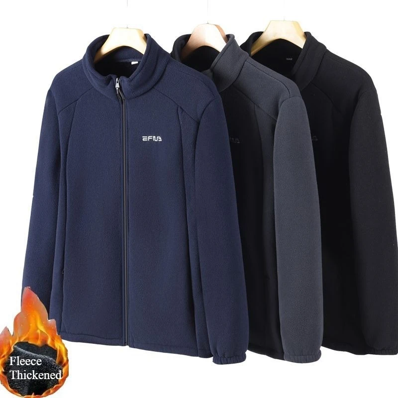 

winter Men's Double-Sided Polar Fleece Jackets Sports Casual Soft Warmth Thickened Jacket Embroidery Windproof Full Zip Up Coat