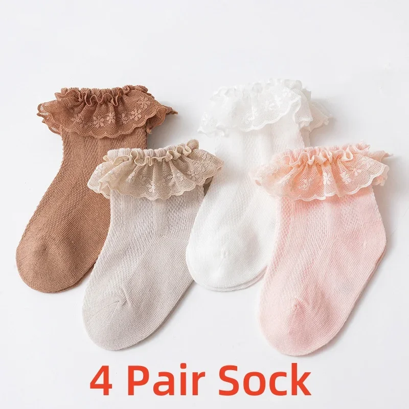 4pair/set Summer Baby Sock for Girl Sweet Princess Ruffle Floral Short Sock for Little Girl Thin Breathable Soft Cotton Sock