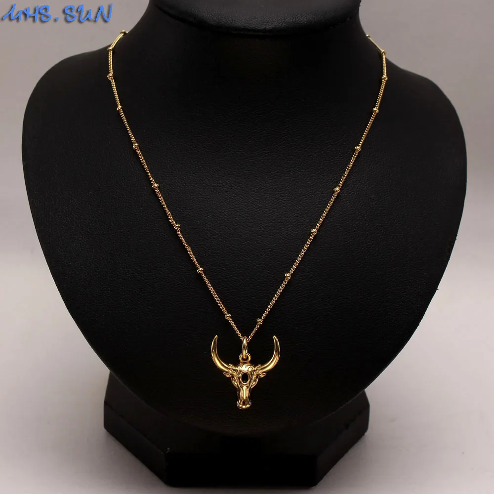 MHS.SUN Fashion Design Horns/Moon Pendant Necklaces Cubic Zircon Gold Plated Choker Chain Statement Jewelry For Woman Men