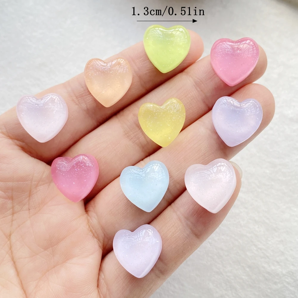 30pcs Glitter Resin Colorful Mini Cute Heart Shape Nail Art Flatback Rhinestone Applique DIY Wedding Scrapbook Decor Craft