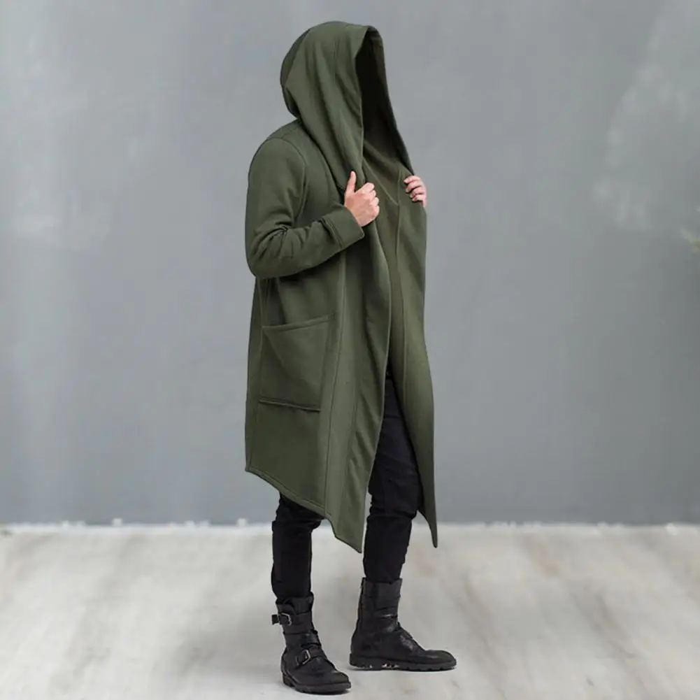 Langer Windjacke-Kapuzenmantel, modischer Herren-Winter-Windjacke, stilvoller langer Mantel mit Kapuze für kältebeständigen Komfort für den Herbst