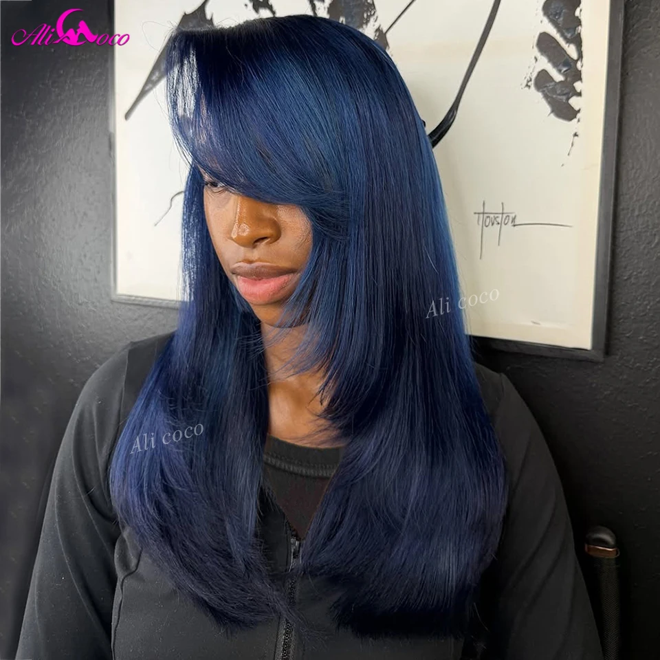 

180 Плотность темно-синего цвета, парики из натуральных волос на кружеве спереди, шелковистые прямые 13x6 HD, кружевные фронтальные парики для женщин, волосы Remy