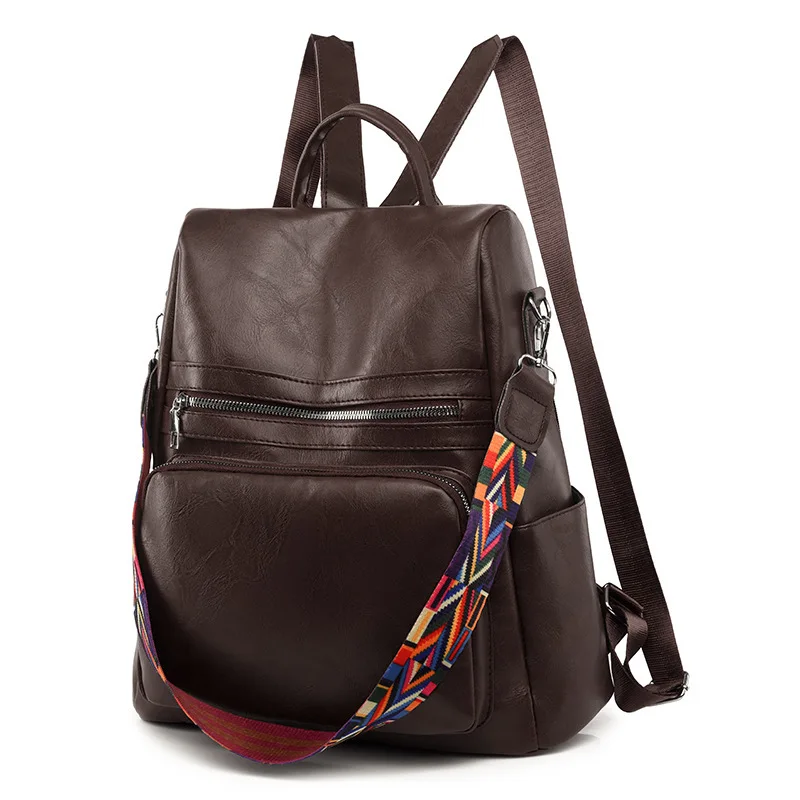 أحدث الأزياء الفاخرة بو الجلود الناعمة الملمس على ظهره سعة كبيرة حقيبة نسائية جديدة مكافحة سرقة حقيبة سفر بسيطة للبيع #5