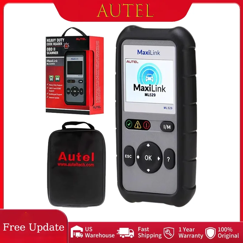 Original AUTEL Maxilink Ml529 Code Reader Lifetime Software Update For Quick DTC Turning Off Vehicle Engin OBD2 Diagnostics