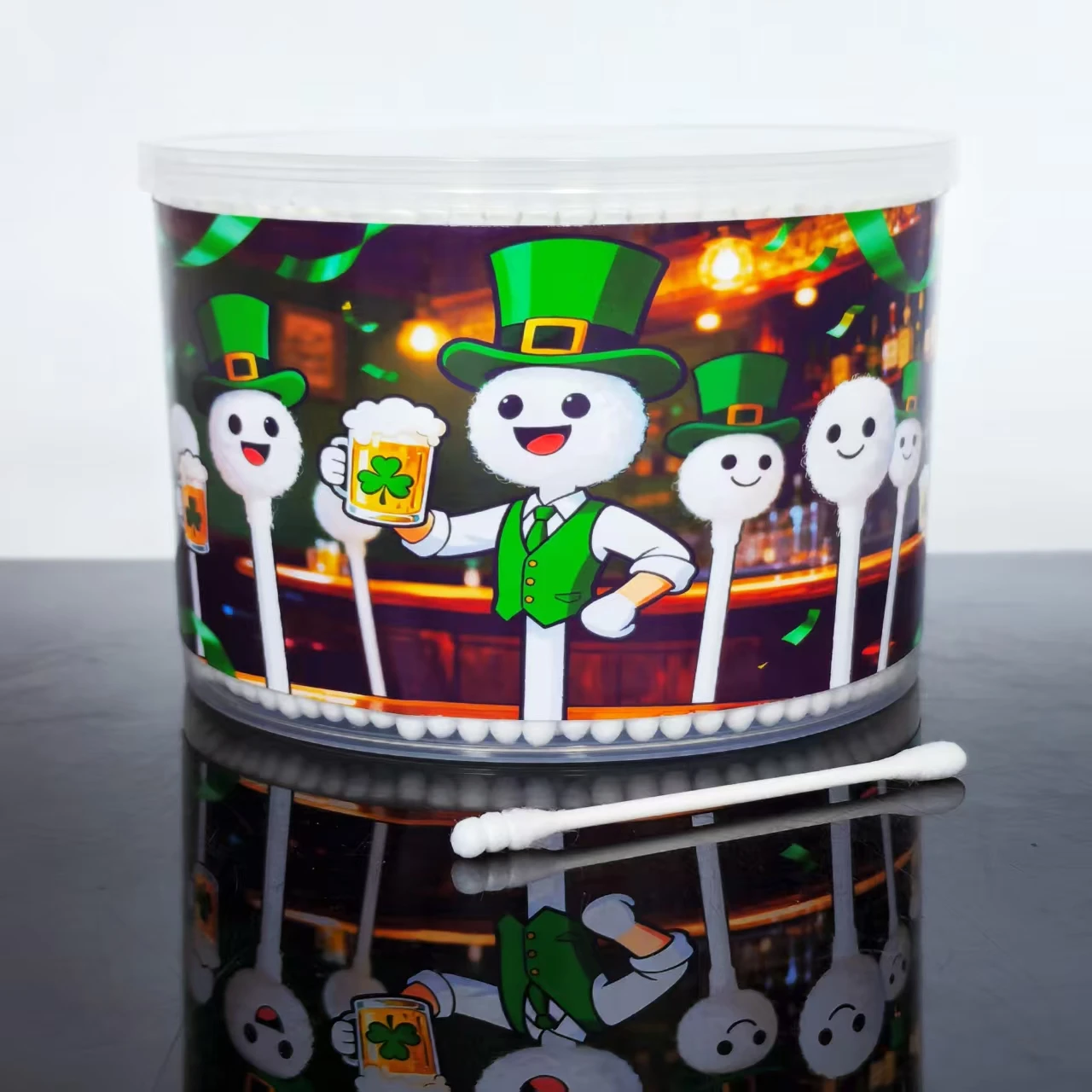 500/1000 قطعة من أعواد القطن برأسين لعيد القديس باتريك "مهرجان القبعة الخضراء" ذات طابع محظوظ برأسين، مسحات قطنية للمهرجانات