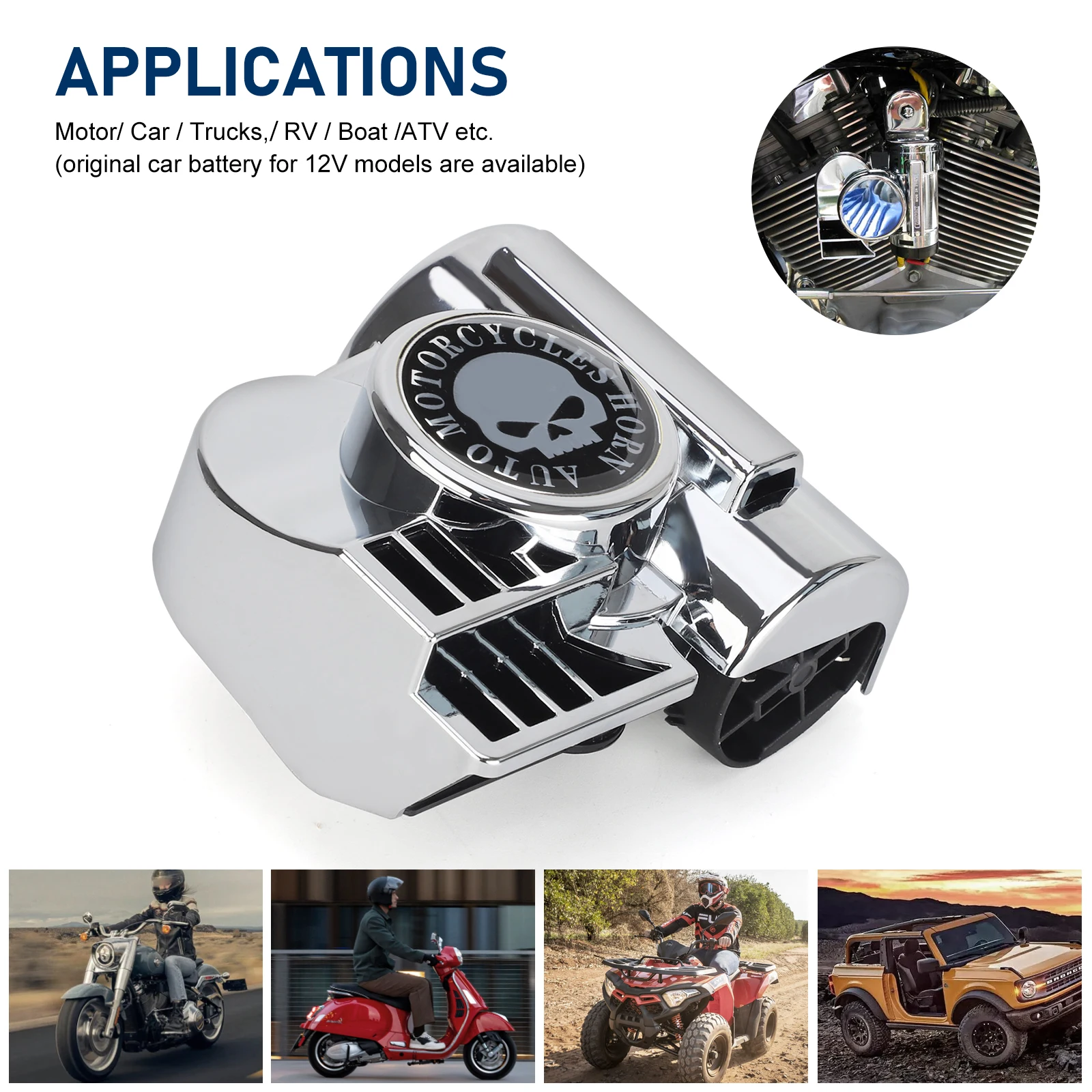 Zughorn 12V 150DB 12V Marinehorn Bootshorn Kompaktes Schiffshorn Lufthorn Schiffshorn für Bozina Motorräder Autos ATV Chrom – Detail 10
