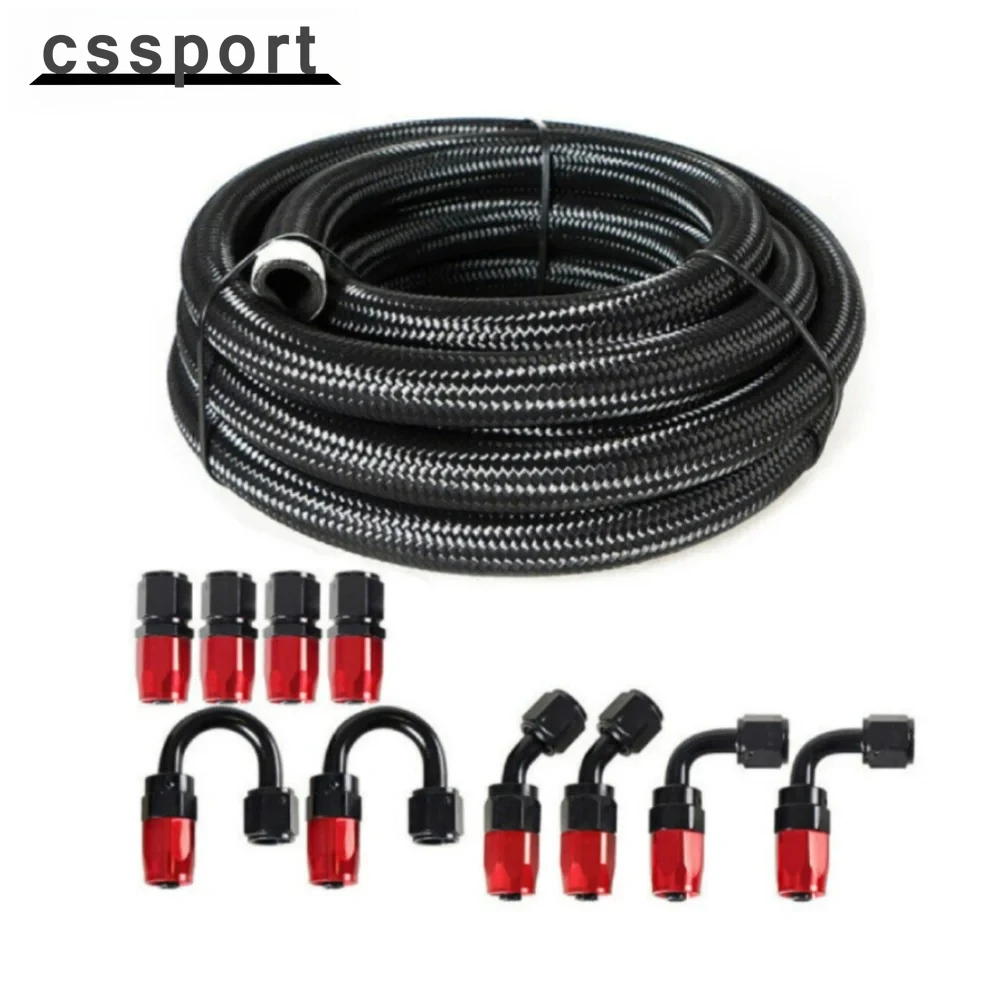 خط الوقود المضفر العالمي 10FT CPE من النايلون والفولاذ المقاوم للصدأ مع 10 قطعة AN6 طقم نهاية خرطوم تركيبات الألومنيوم أحمر-أسود #1