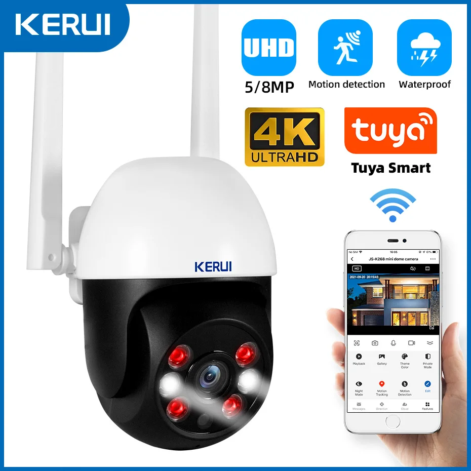 KERUI 5MP 8MP 4K PTZ WiFi IP Wireless Camera Tuya Smart Outdoor Home Security Dual Lens 10MP 5K Camera CCTV Video Surveillance