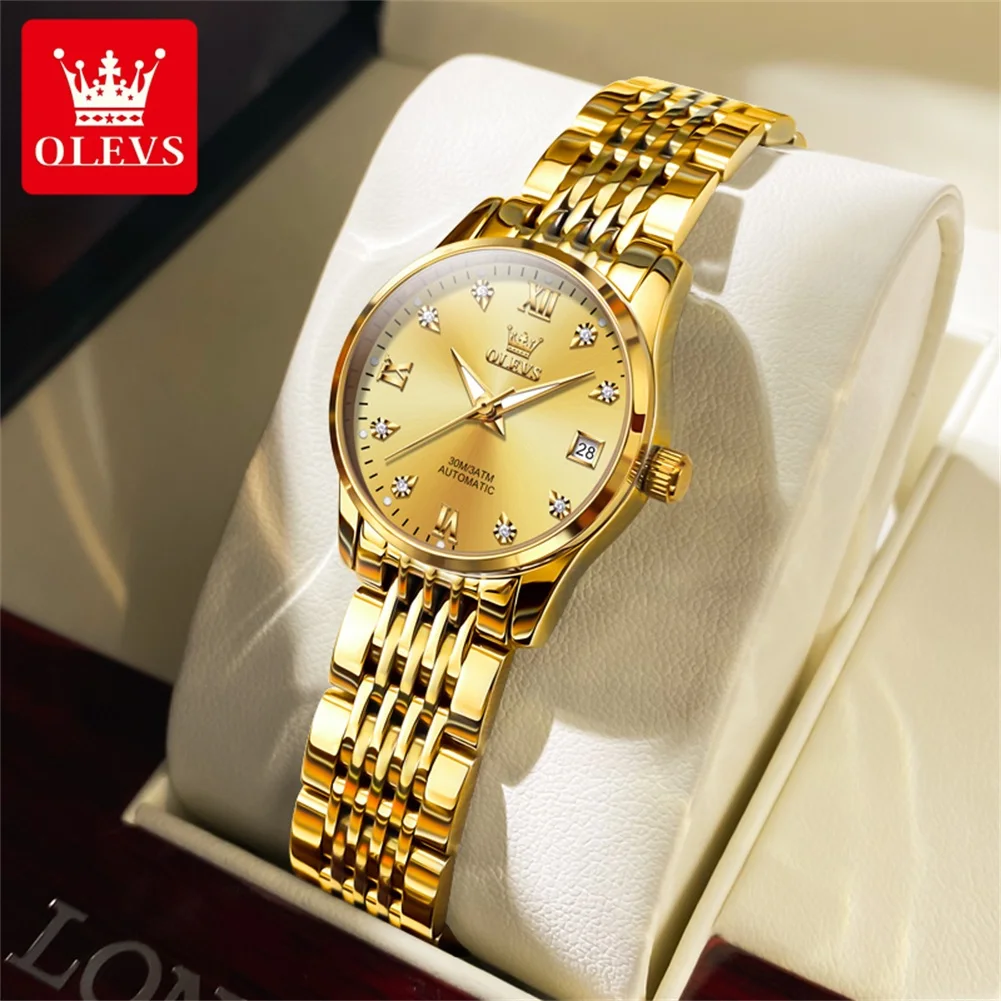 

OLEVS 6673 Gold Stainless Steel Women's Automatic Mechanical Watches Luxury Brand Waterproof Luminous Self-winding Ladies Watch