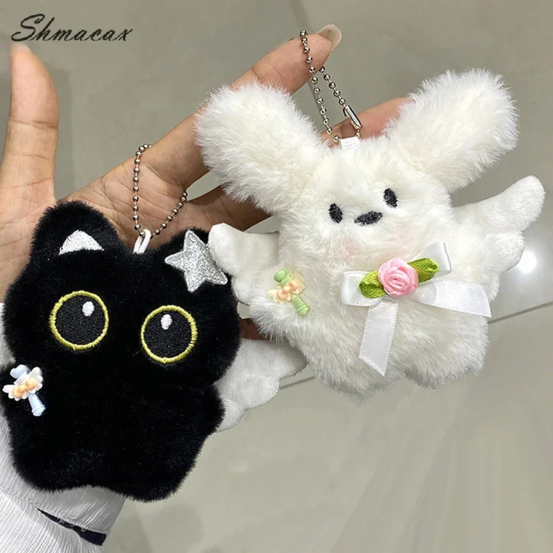 

Cute Angel Little Black Cat Little Milk Dog Plush Doll Pendant Backpack Hangings Decoration