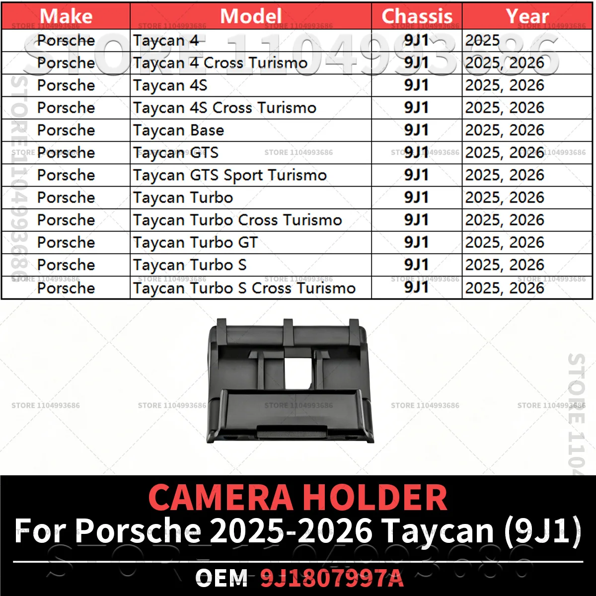For Porsche 2025-2026 Taycan (9J1) Turbo Cross Turismo Base GTS Turbo GT Car front bumper Camera Bracket OEM 9J1807997A