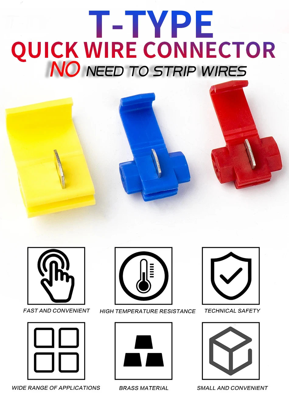 10pcs/30pcs T-Tap Connector Quick Electrical Cable Connector Snap Splice Lock Waterproof Crimp Wire Terminal Blue Yellow Red