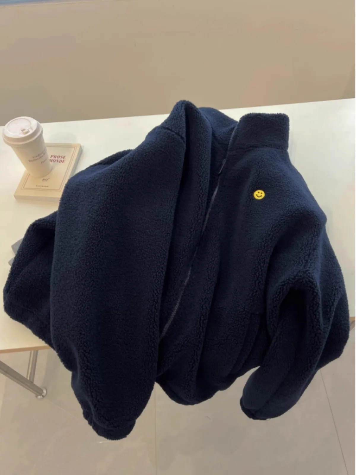 特大 300 ポウ 韓国ヴィンテージ ジッパーカラー ラムベルベットコート レディース 冬用 ルーズ ラジートップ レディースファッション スウェット