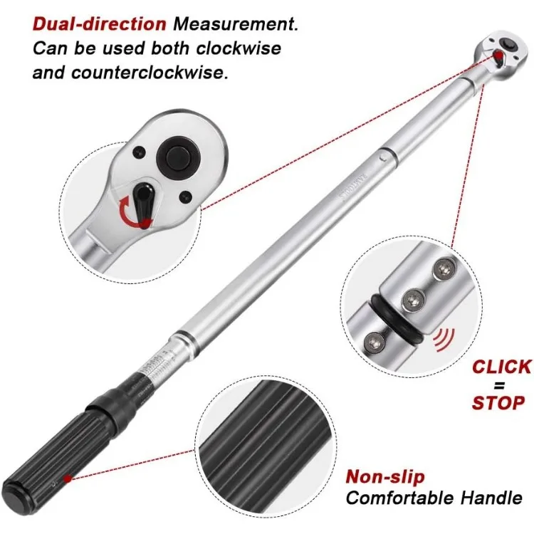 3/4-inch Drive Click Torque Wrench Dual-Direction Adjustable Torque Wrench Set with Buckle with Screwdriver (100-600ft.lb