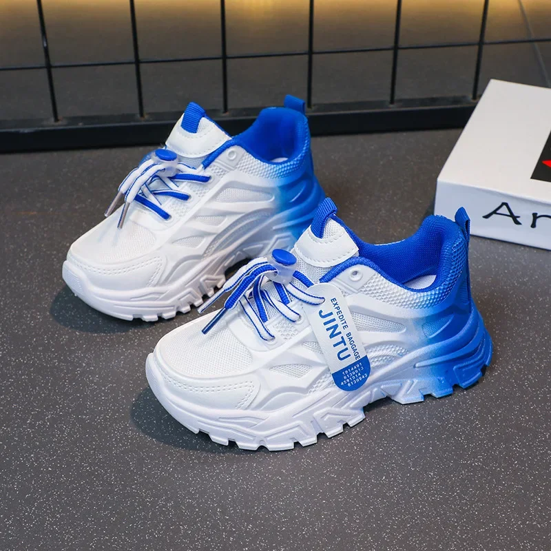 

Children Spring Autumn Fashion Daddy Shoes Girls Low Top Sneakers Boys Breathable Gradient Color Front Lace Up Kid Running Shoes