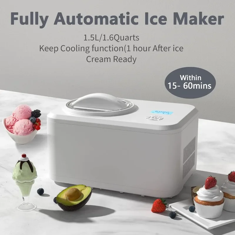 COWSAR 1.6 Quart Ice Cream Maker Machine with Built-in Compressor, Fully Automatic and No Pre-freezing, Frozen Yogurt