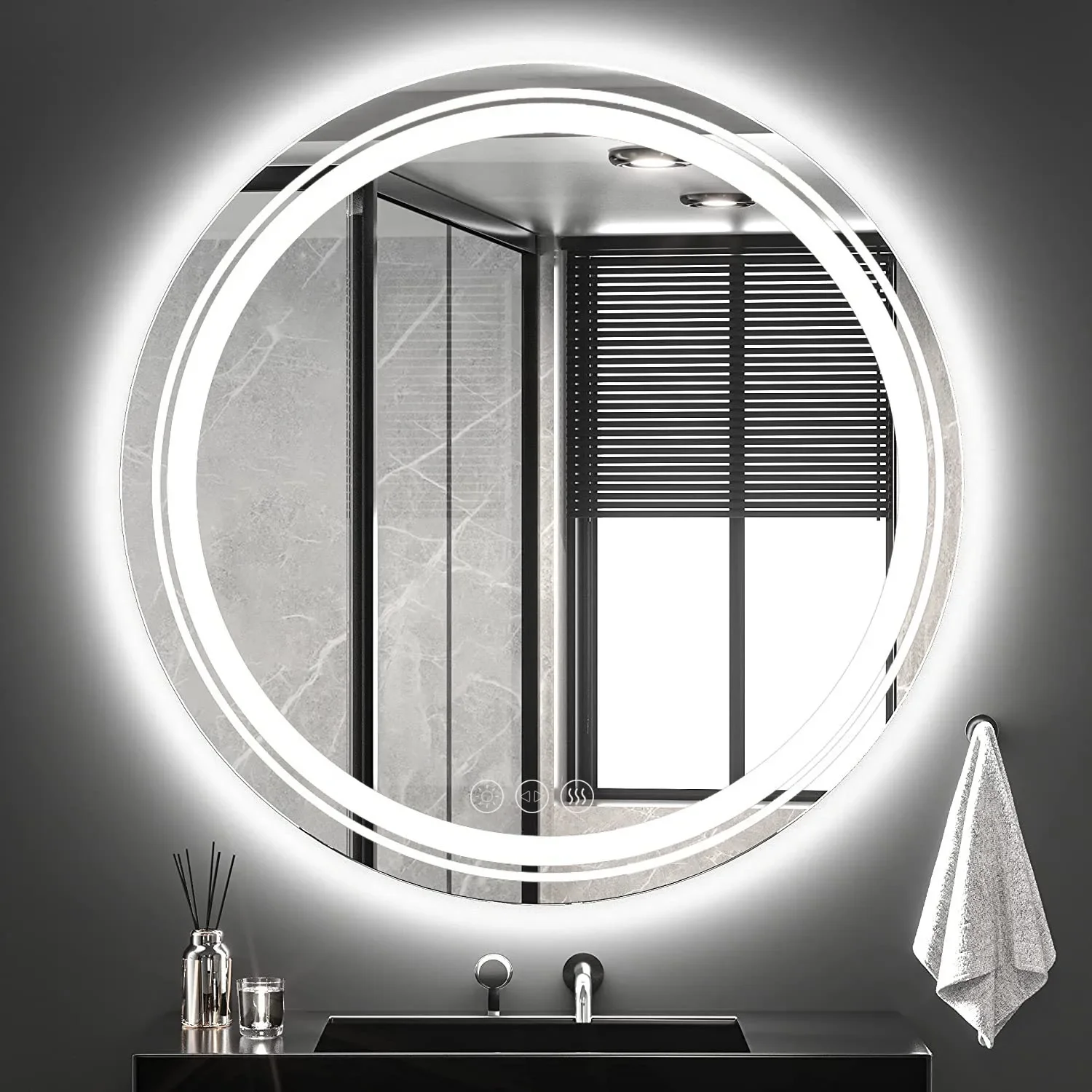 24 Inch LED Bathroom Vanity Round Mirror Dimmable,Anti-Fog Circle Wall Mounted Mirror,Makeup Mirror with Lights