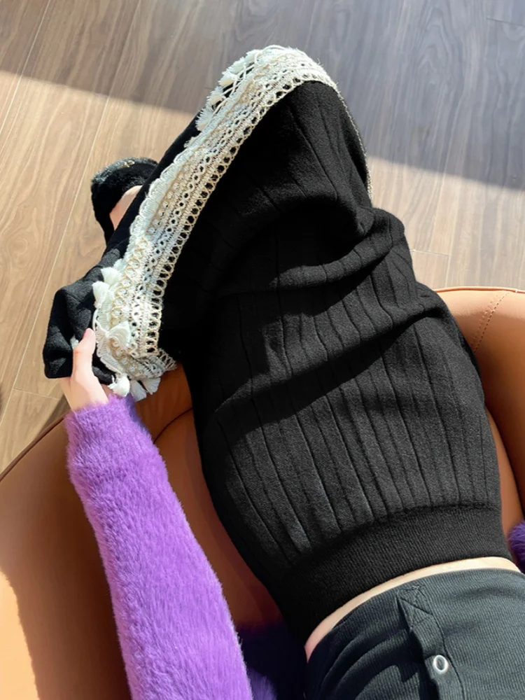 SMTHMA المرأة 2025 الخريف/الشتاء لينة عالية الخصر ألف خط كبير سوينغ تنورة مع مائة أضعاف شرابة الربط محبوك تنورة طويلة #4