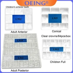 64pcs/Box Dental Transparent Crowns Adult Kids Dentist Kit 1.910/1.912 Temporary Preformed Posterior Pre-crown Matrices Matrix