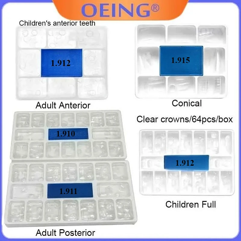 64pcs/Box Dental Transparent Crowns Adult Kids Dentist Kit 1.910/1.912  Temporary Preformed Posterior Pre-crown Matrices Matrix