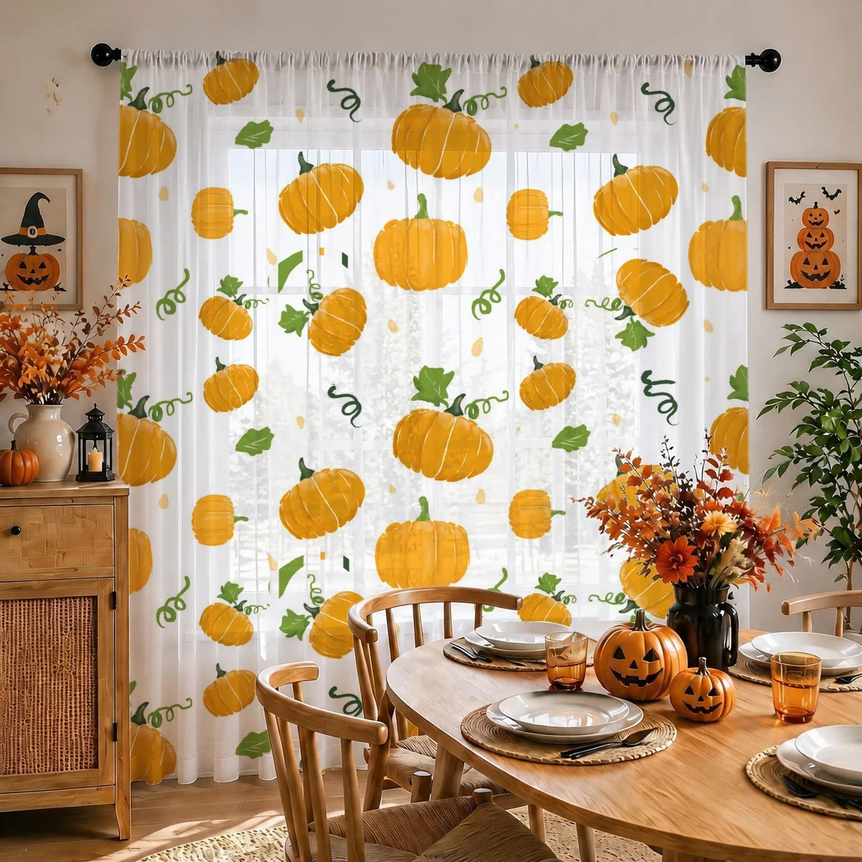 Halloween Sheer Curtain Rod Pocket Halloween Gift Privacy Light‑Filtering Voile Window Drape for Living Bedroom Kids Room Party - view 4