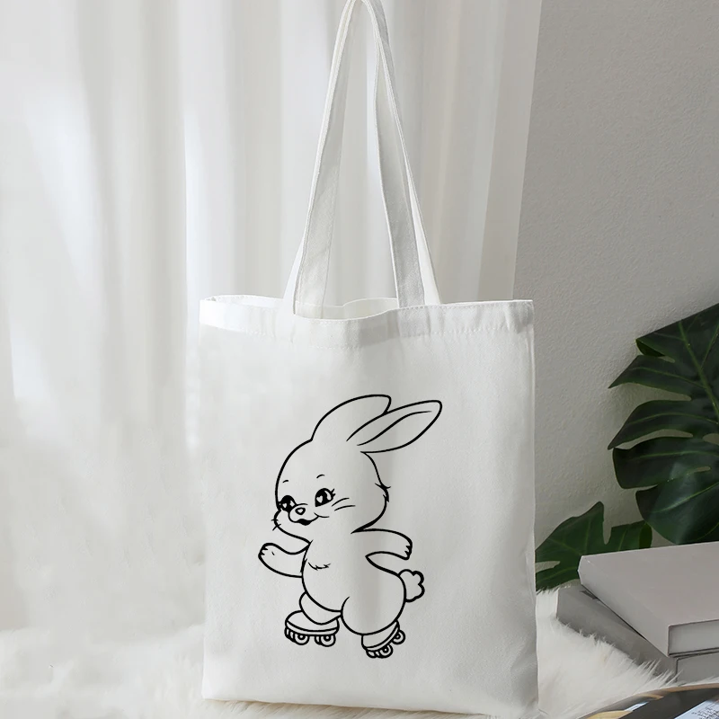 

1pc Newjeans Bunny Bunnies Artwork Canvas Tote Bags Kpop Foldable Shopper Shopping Ecobag Shoulder Handbags for Women Funny Gift