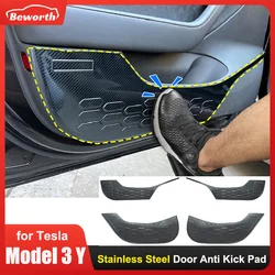 4pcs Car Stainless Steel Door Anti Kick Pad For Tesla Model 3 Y Cover Protection Panel Side Edge Film Interior Trim Protective