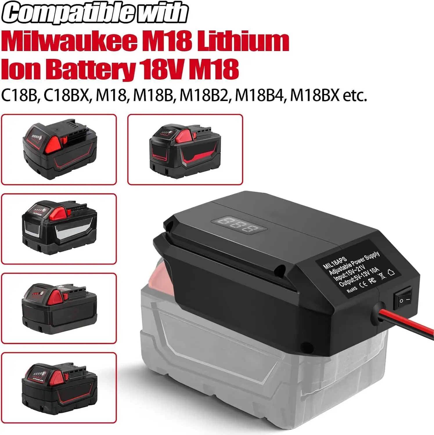 Imagem -02 - Step Down Converter For Milwaukee Adaptador de Bateria Power Wheel Adapter Todos os Aparelhos do Carro Carro Uso Frigorífico 18v a 12v
