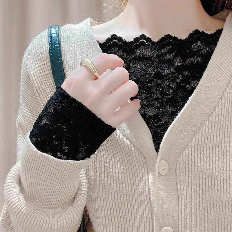 Koronkowa bluzka z dekoltem typu one-line, ekskluzywna, modna, seksowna bluzka z odkrytymi obojczykami, na jedno ramię, idealna jako warstwa bazowa dla kobiet.