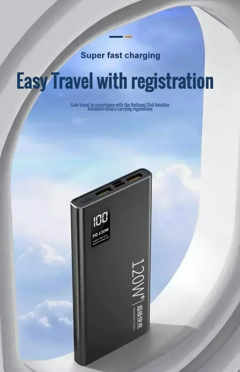 Lenovo 120W Fast Charging 50000mAh High Capacity Power Bank Digital Display Portable Battery Charger For iPhone Samsung Huawei
