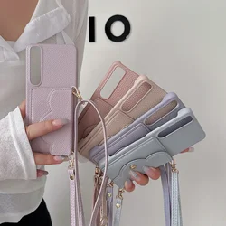 Card Holder Wallet for Sony Xperia Pro 1 5 10 IV V III VI Phone Case with Lanyard Strap Crossbody Leather Cover Neckband