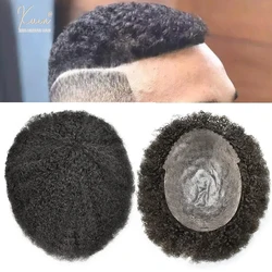 Perucas de cabelo humano para homens cabelo encaracolado peruca de pele injeção durável sistema de cabelo PU prótese de cabelo masculino preto